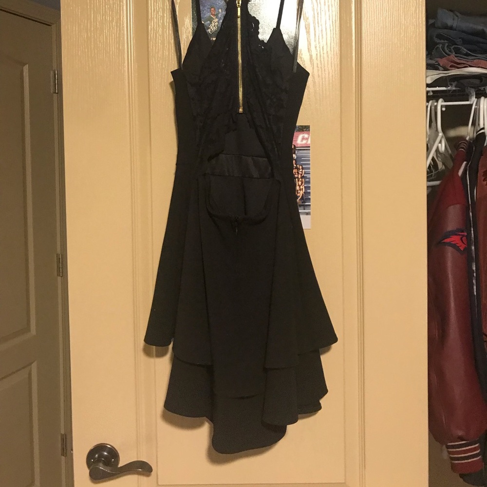 Black Layered Skirt Lace Back Dress - Picture 3 of 5